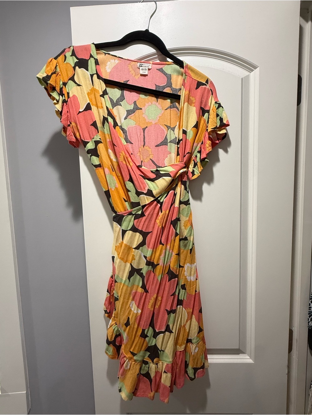 Billabong Coral & Yellow Floral Wrap Mini Dress